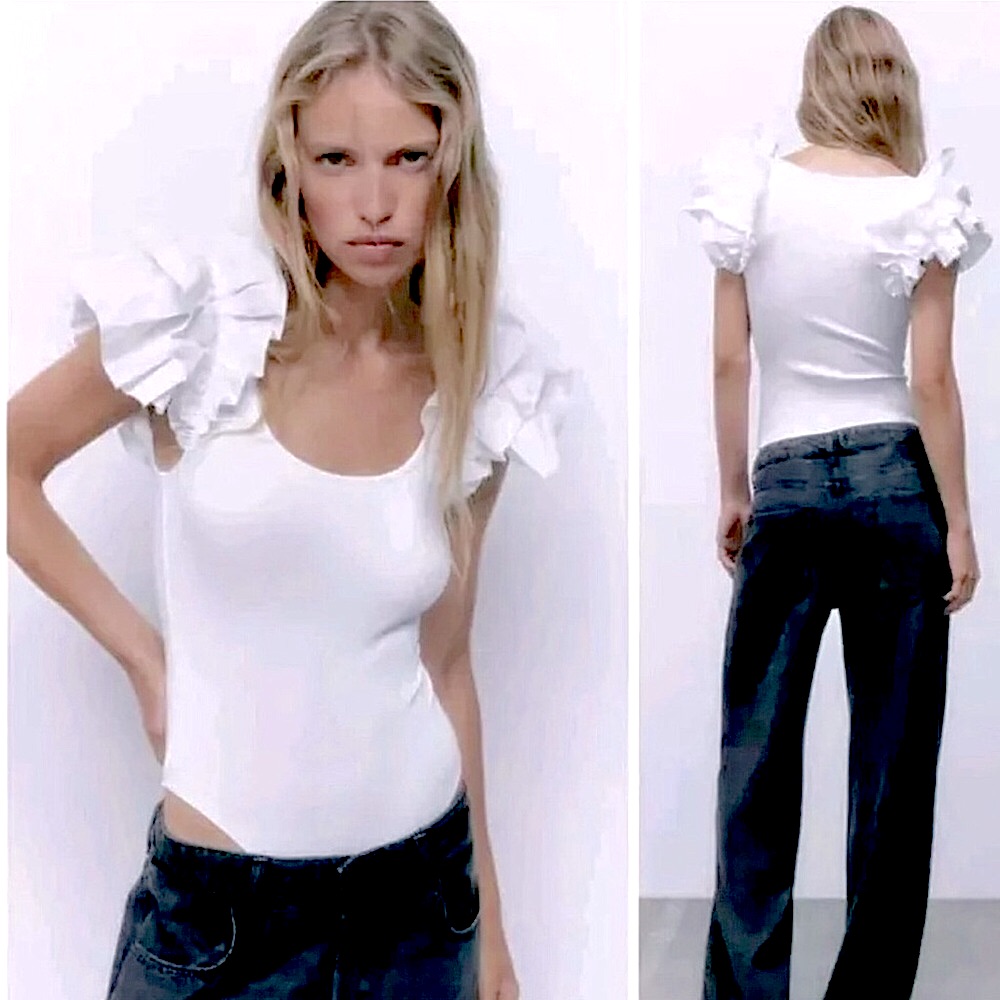 Zara Ribbed Ruffled Bodysuit
